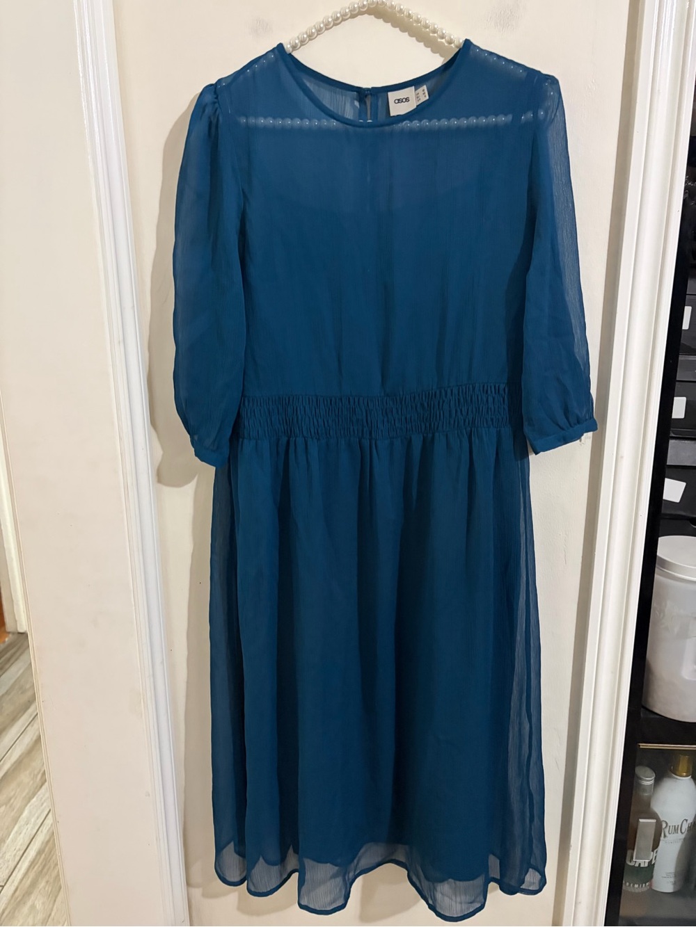 ASOS Teal Midi Chiffon Dress with Smocked Waist